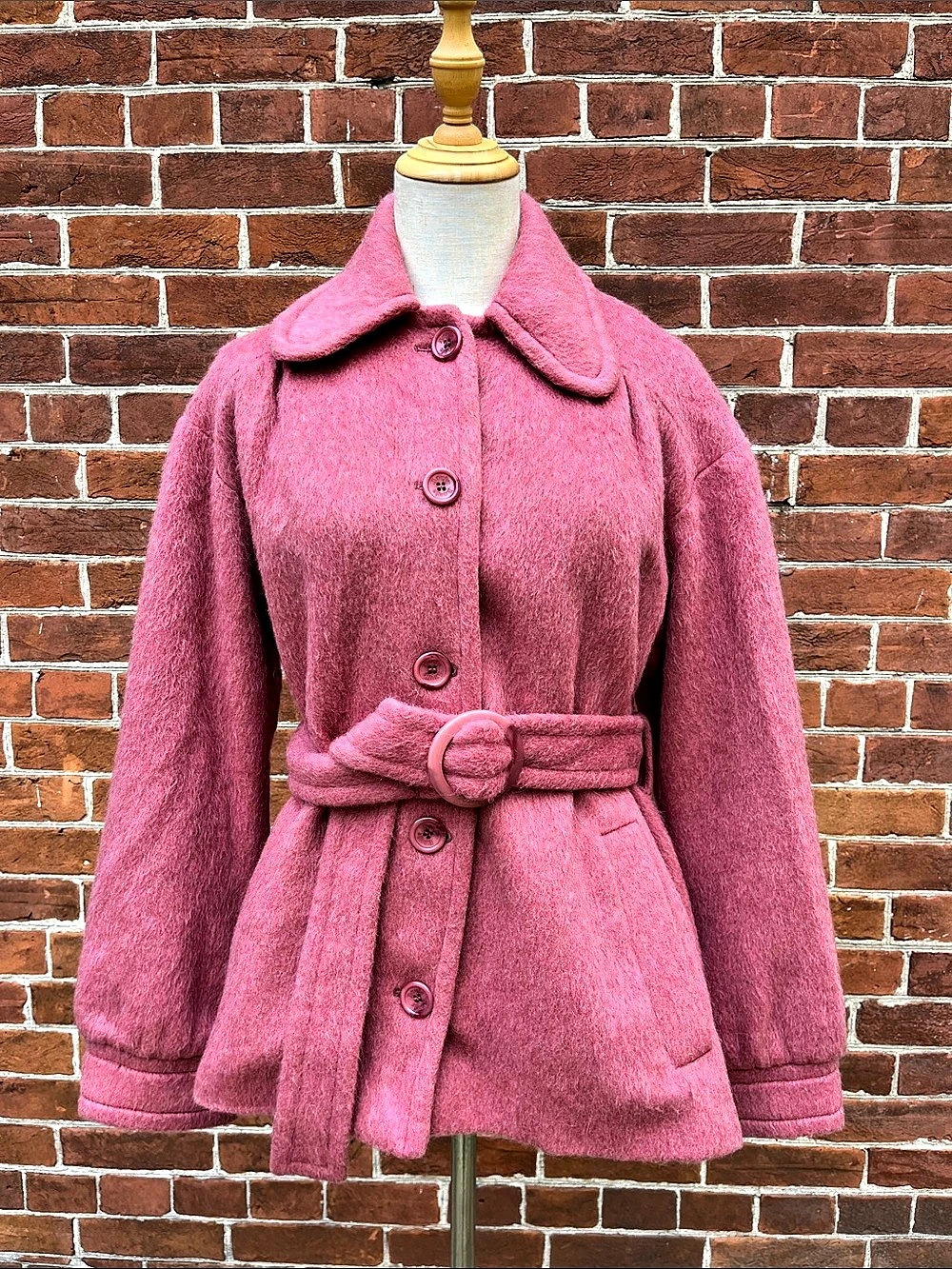 Rouje Pink Belted Wool Blend Coat